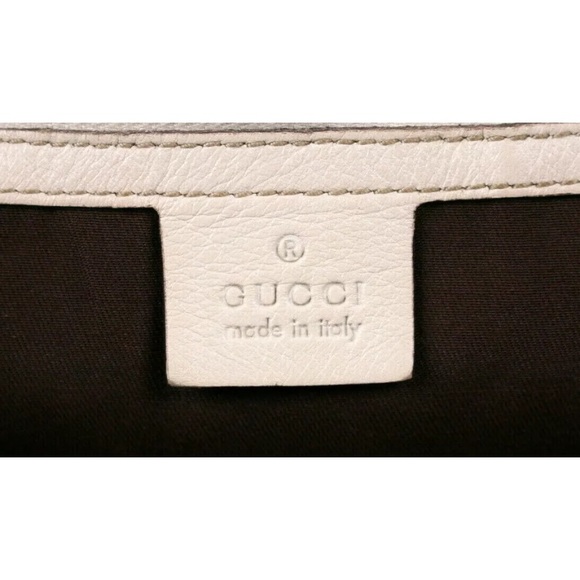 •Authentic•GUCCI Beige & Ebony Logo Canvas Ecru Leather WAVE Horsebit Hobo Bag - Picture 6 of 11